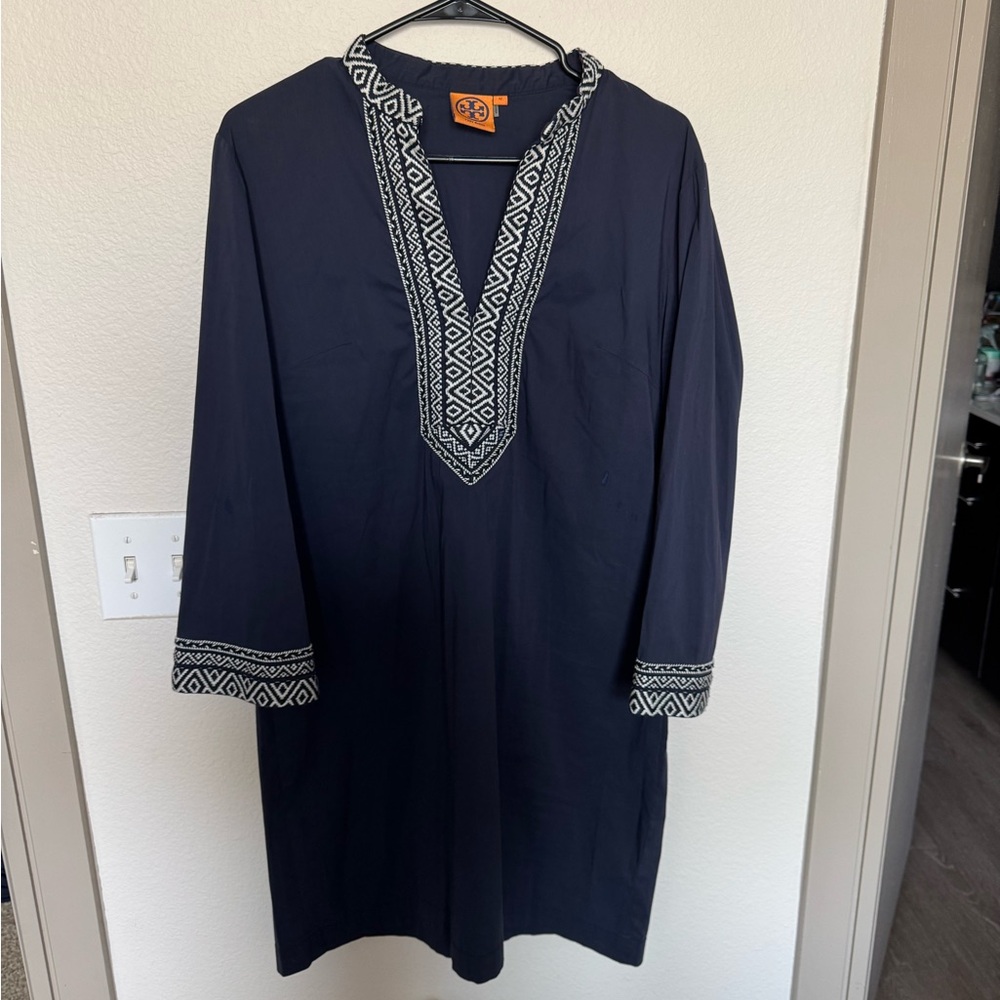 Tory Burch Navy dress/ tunic with White Stitching